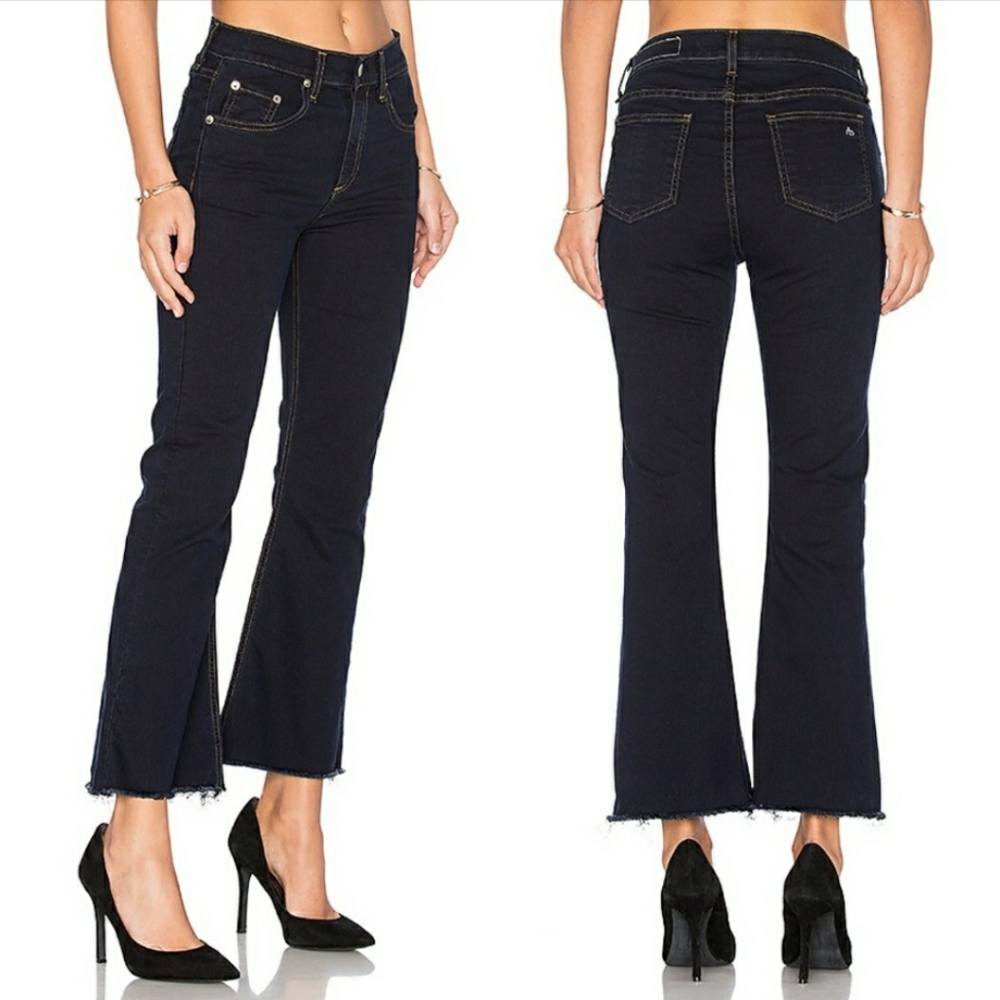 Rag & Bone Mid-Rise Women's Cropped Raw Hem Dark Wash 10in Flare Size 28 - Picture 7 of 7